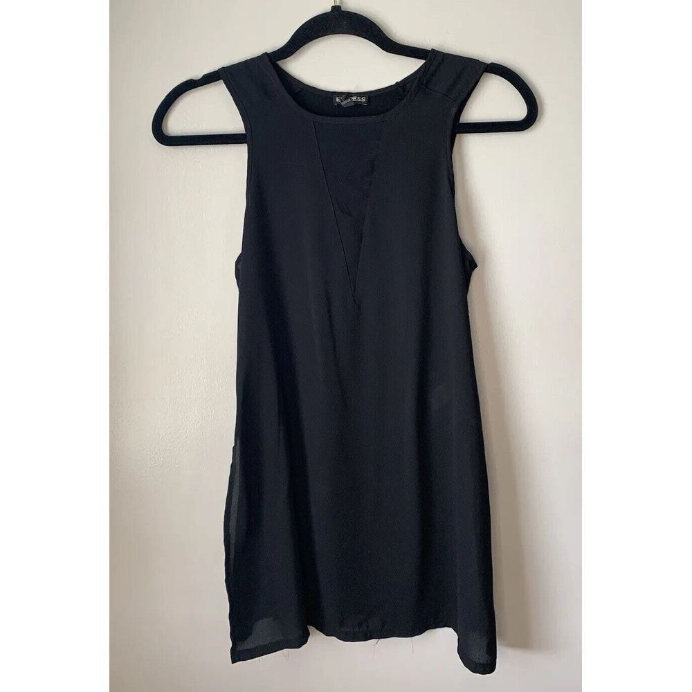 Express Tank Top Women's XS Black Chiffon Sheer‎ Split Back Dressy Ladies